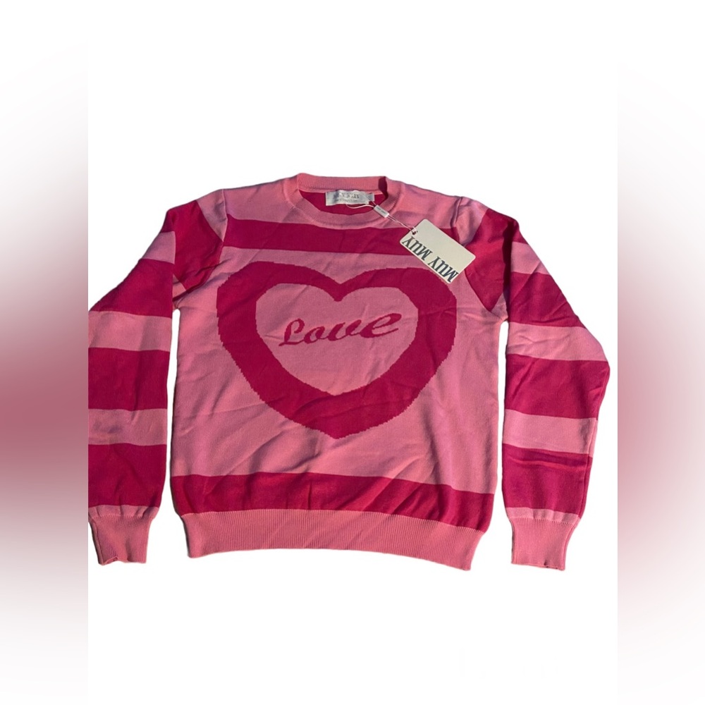 Pink Striped “Love” Heart Sweater